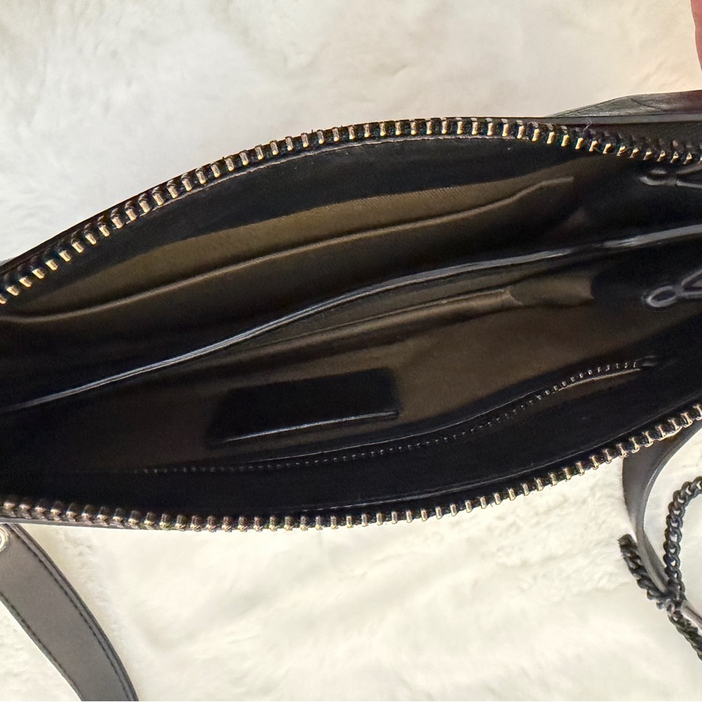 AllSaints Fletcher Leather Crossbody Bag Black Croc-Embossed Leather Crossbody - Picture 6 of 6